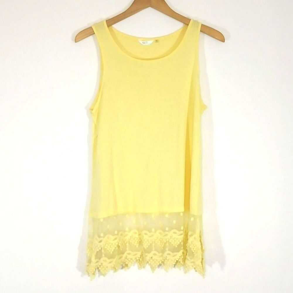 Kaktus Yellow Lace Hem Trim Tank Top Cami Large Cottagecore Boho Fairy Layering